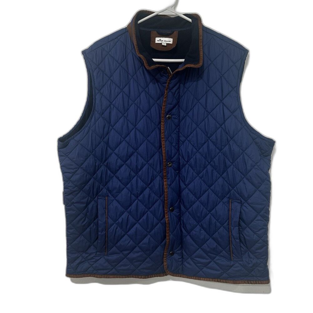 Peter Millar Men's Essex Blue Brown Quilted Windproof Water Resistant Vest XXL